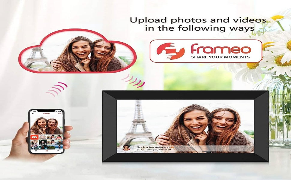 Phantom 10.1 Inch WiFi Digital Photo Frame Built in 32GB Memory, 1280x800 IPS LCD Touchscreen, Auto-Rotate and Audio, Quick and Easy Share Photos or Videos via the Frameo App
