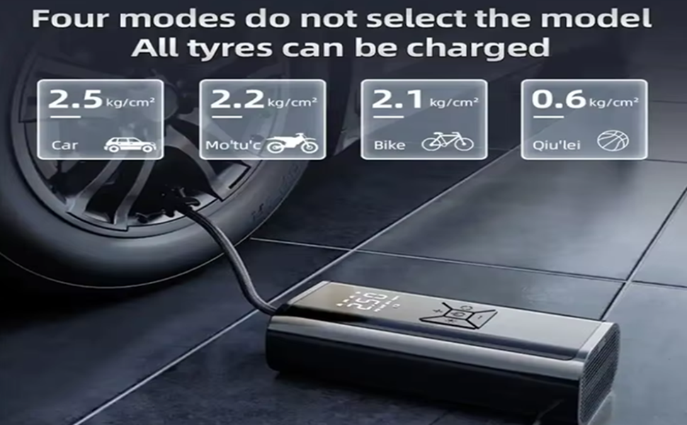Phantom Portable Electric Tyre Inflator, 150 PSI, 4500mAh Battery, Digital Display, Type-C, LED Light, 4 Inflation Modes