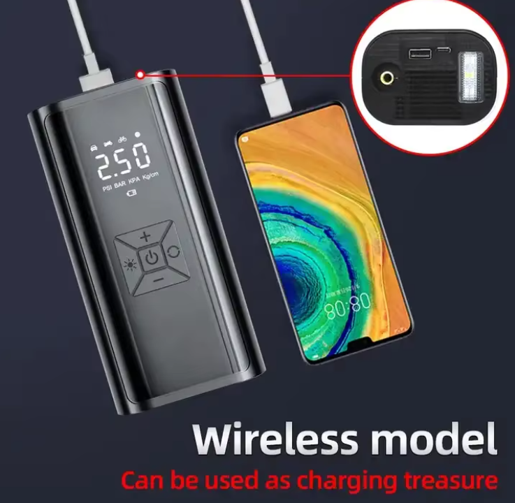Phantom Portable Electric Tyre Inflator, 150 PSI, 4500mAh Battery, Digital Display, Type-C, LED Light, 4 Inflation Modes