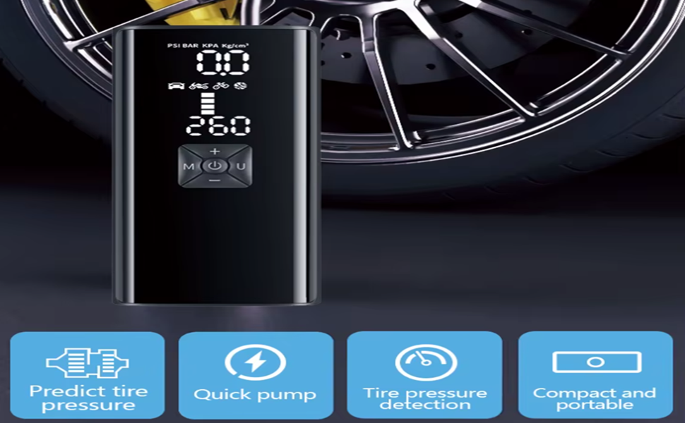 Phantom Portable Electric Tyre Inflator, 150 PSI, 4500mAh Battery, Digital Display, Type-C, LED Light, 4 Inflation Modes