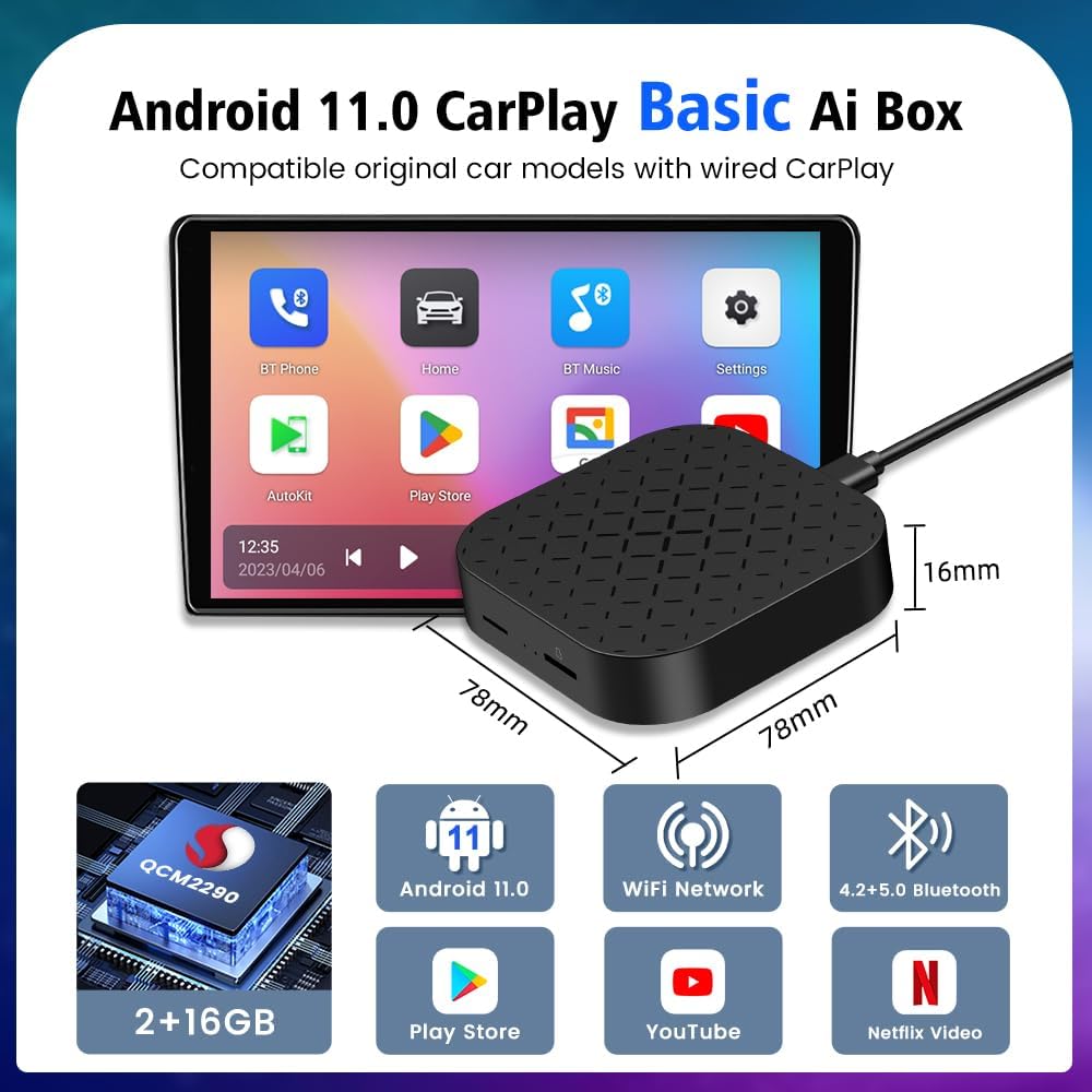 Phantom MagicBox CarPlay for YouTube netflix,Convert Wired CarPlay to Wireless Apple CarPlay and Wireless Android Auto,for Factory Wired CarPlay Cars, Plug and Play