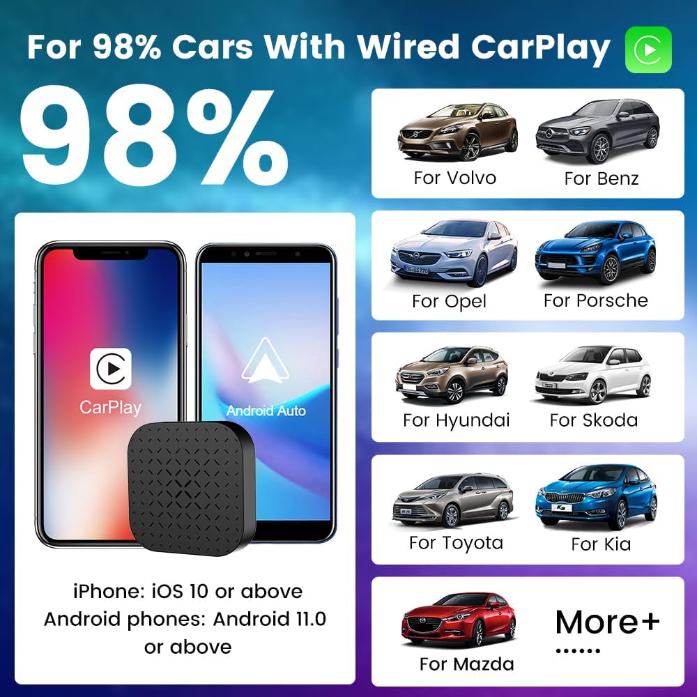 Phantom MagicBox CarPlay for YouTube netflix,Convert Wired CarPlay to Wireless Apple CarPlay and Wireless Android Auto,for Factory Wired CarPlay Cars, Plug and Play