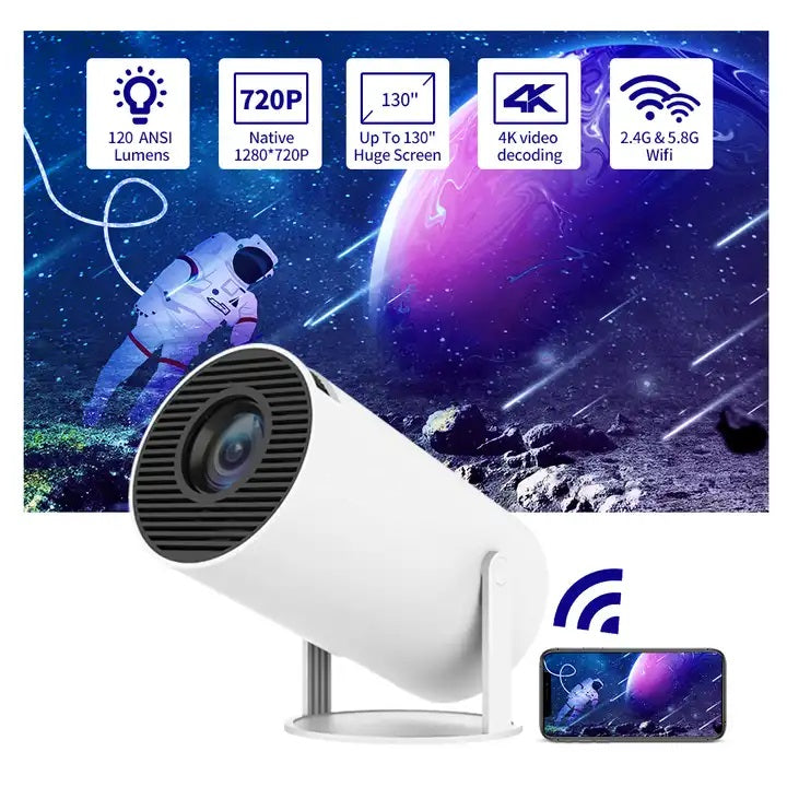 Phantom® Projector, Mini Projector, Supports Wifi 6, BT5.0 With 11.0 Android OS, Automatic Keystone Correction, 180 Degree, 130 Inch Display For Phone/PC/Lap/PS5/Stick, 4K Home Cinema Projector HDMI