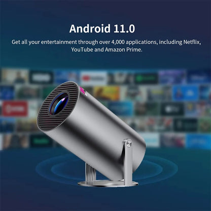 Phantom® Projector, Mini Projector, Supports Wifi 6, BT5.0 With 11.0 Android OS, Automatic Keystone Correction, 180 Degree, 130 Inch Display For Phone/PC/Lap/PS5/Stick, 4K Home Cinema Projector HDMI